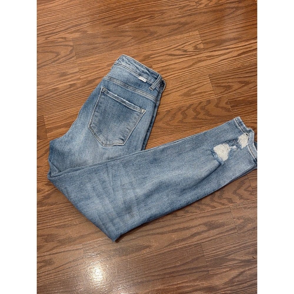 Risen Jeans Women 3/26 Light Wash Distressed High Rise‎ Straight Leg Denim Blue